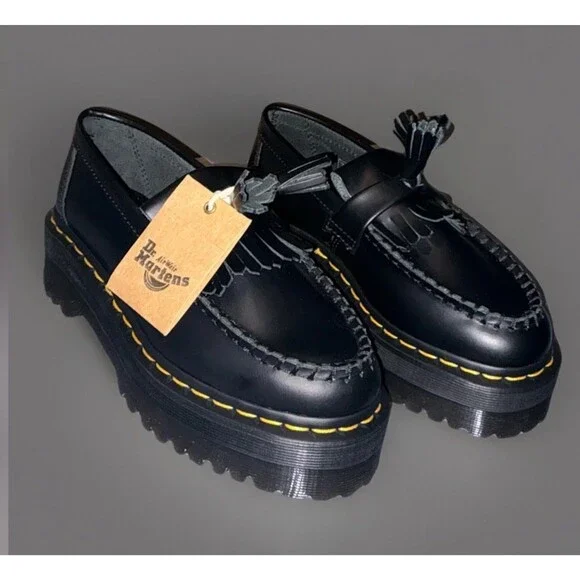Dr. Martens Adrian Quad Black Leather Platform Tassel Loafers Women's - Picture 1 of 5